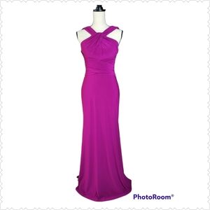 ELIZA J  Shirred Halter Neck Gown, Size 2
